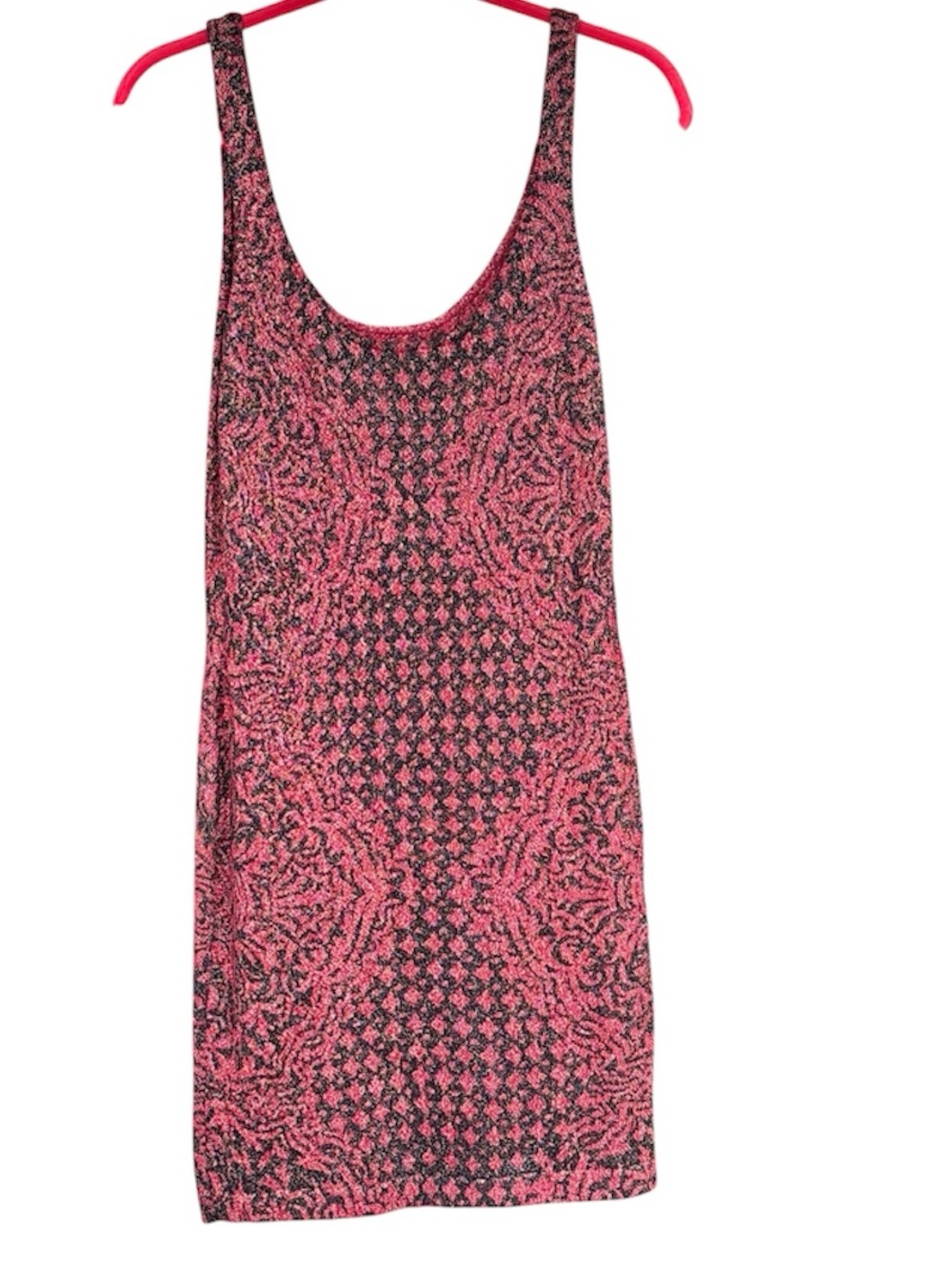 Sleeveless red and Black Patterned Tank Dress